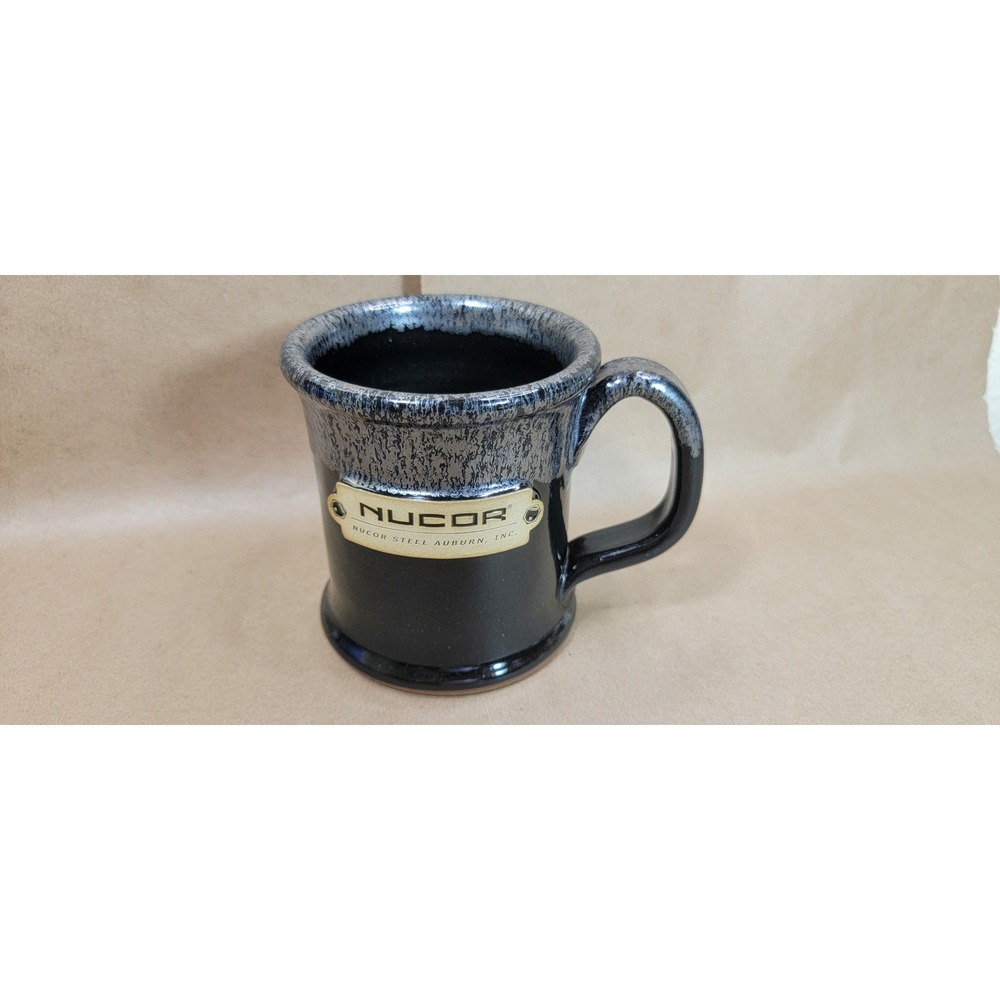 Nucor Steel Auburn Inc Stoneware Coffee Mug Black Silver Glaze Industrial Vibe